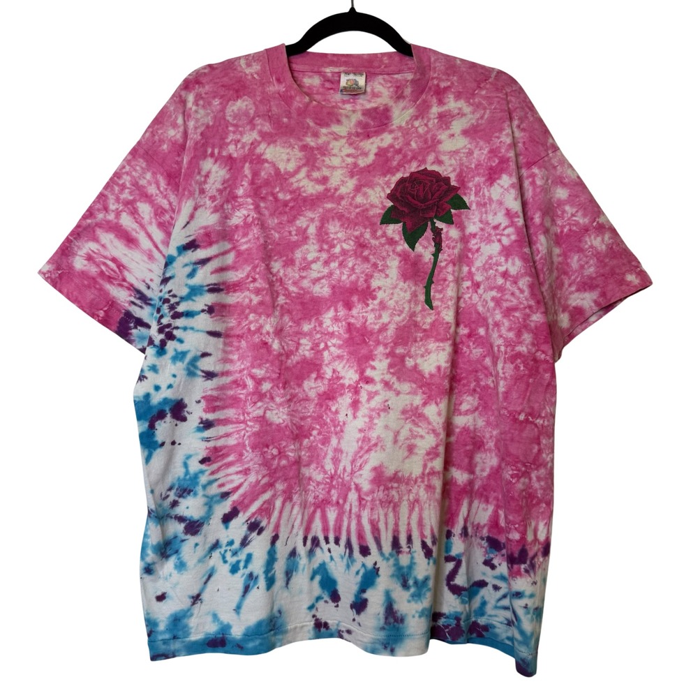Vintage LIQUID BLUE Grateful Dead Rose Pink Blue Tie Dyed T Shirt 90s SZ XL